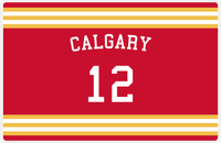 Thumbnail for Personalized Jersey Number Placemat - Arched Name - Calgary - Double Stripe -  View