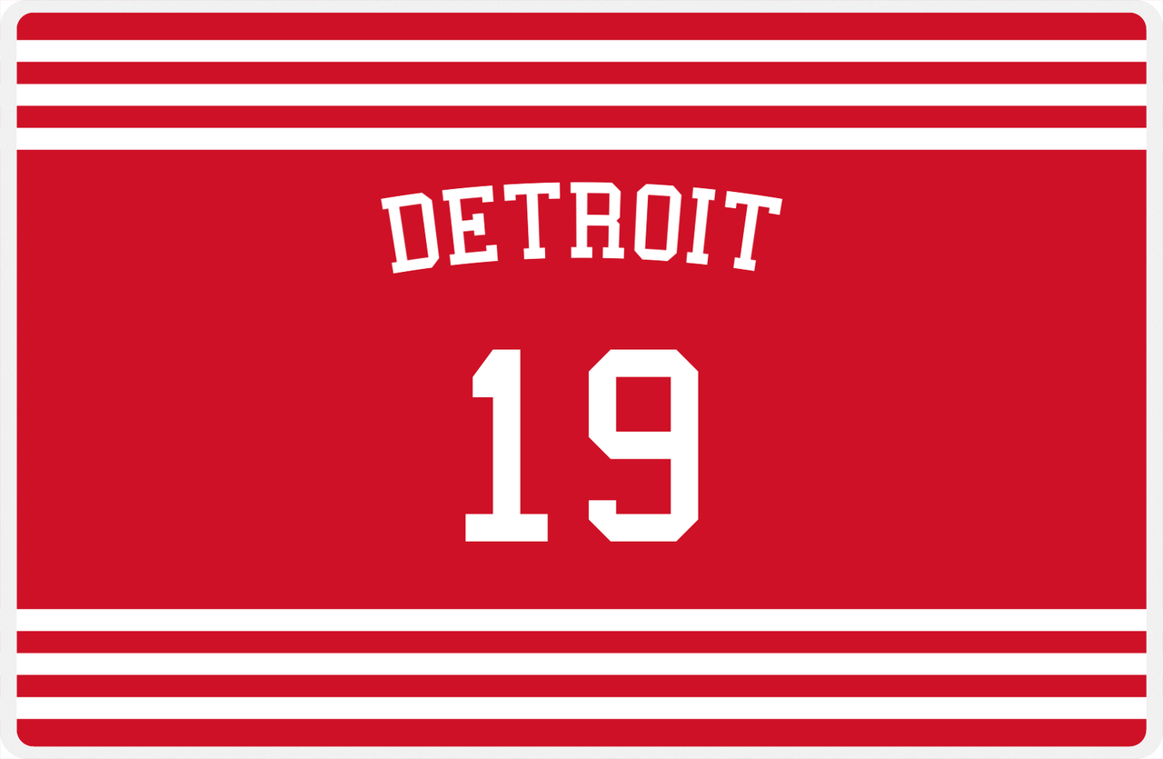 Personalized Jersey Number Placemat - Arched Name - Detroit - Double Stripe -  View