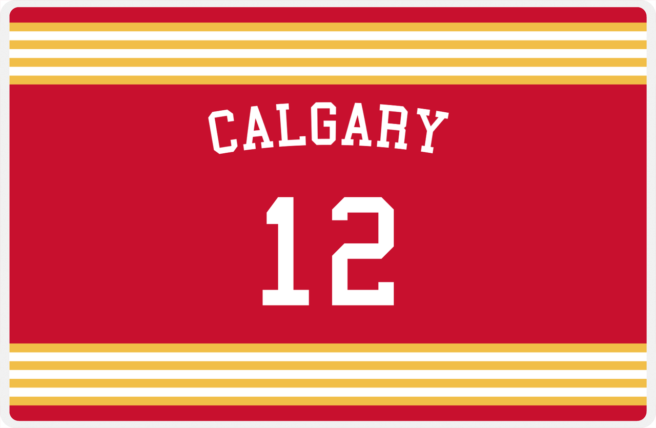 Personalized Jersey Number Placemat - Arched Name - Calgary - Triple Stripe -  View