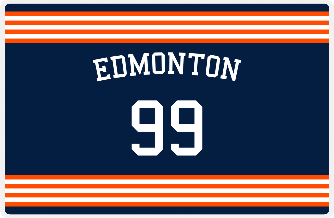 Personalized Jersey Number Placemat - Arched Name - Edmonton - Triple Stripe -  View