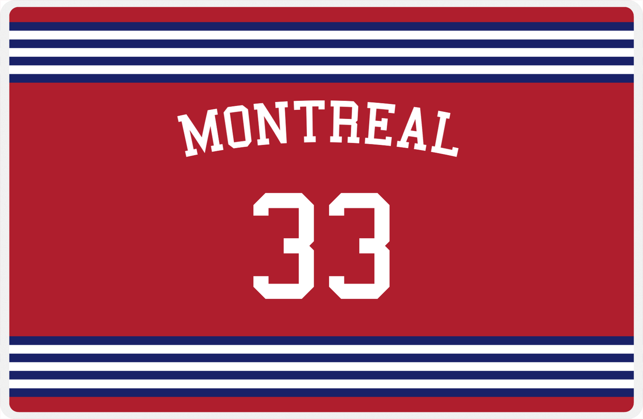 Personalized Jersey Number Placemat - Arched Name - Montreal - Triple Stripe -  View