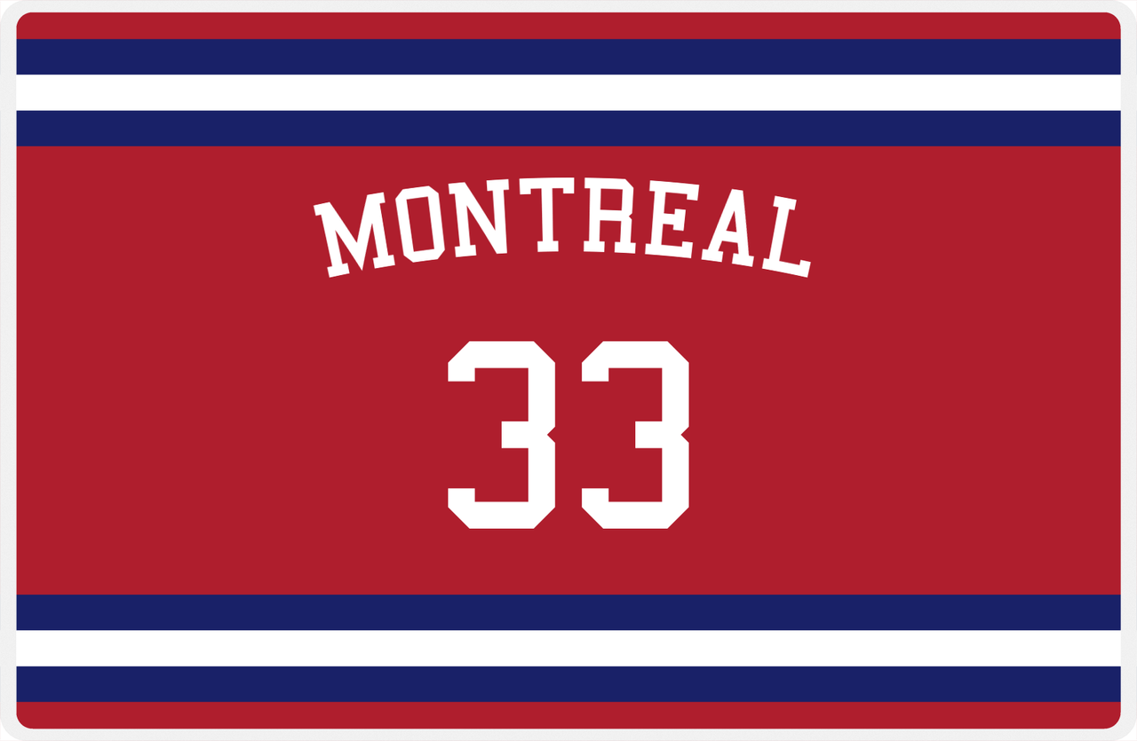 Personalized Jersey Number Placemat - Arched Name - Montreal - Single Stripe -  View