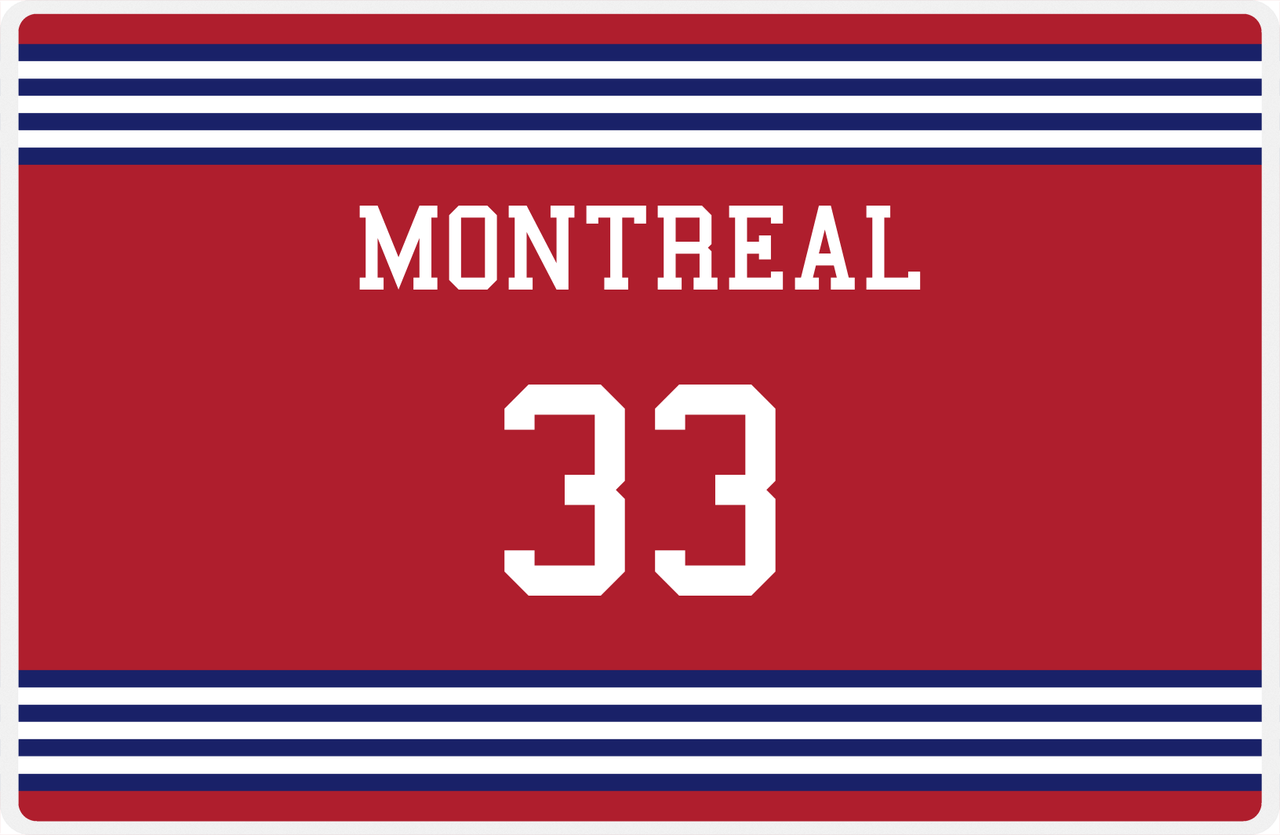 Personalized Jersey Number Placemat - Montreal - Triple Stripe -  View