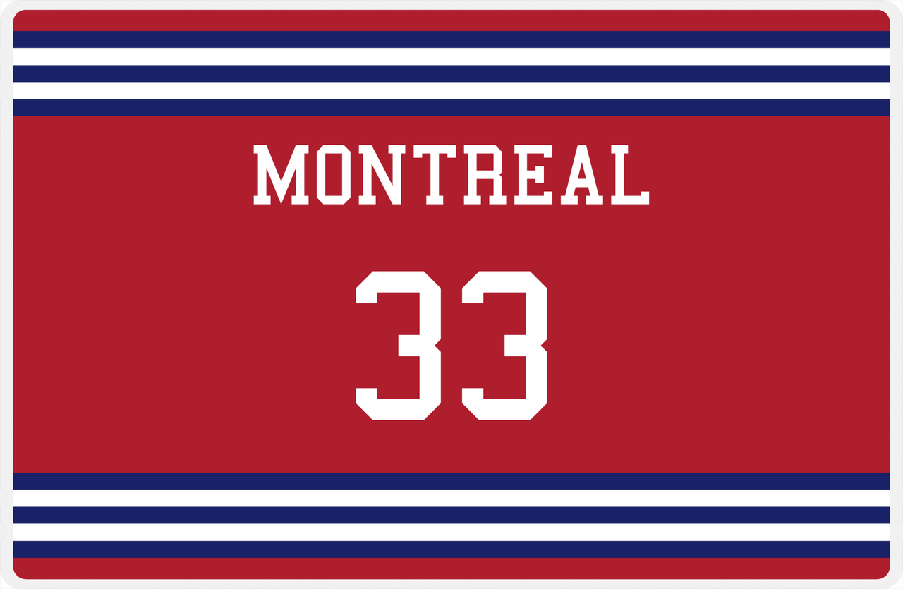 Personalized Jersey Number Placemat - Montreal - Double Stripe -  View