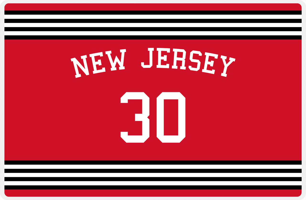 Personalized Jersey Number Placemat - Arched Name - New Jersey - Triple Stripe -  View