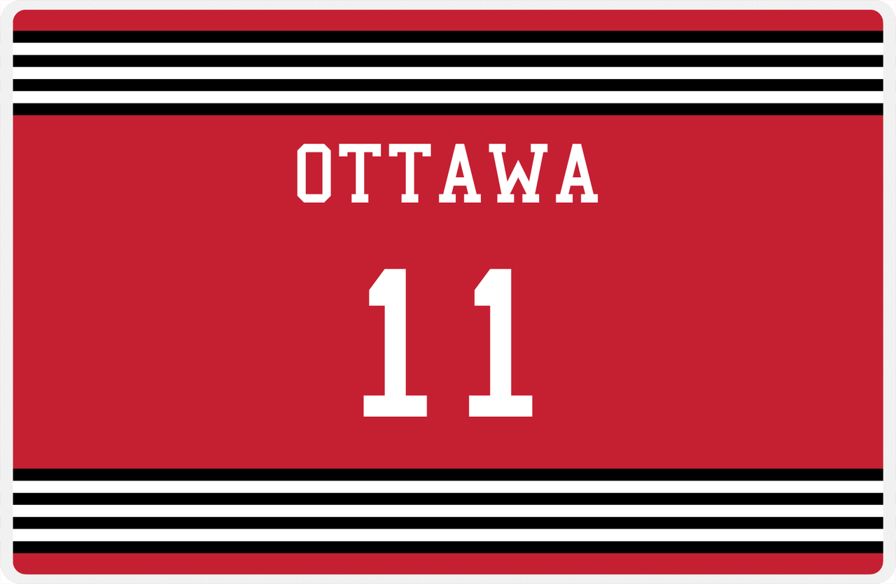 Personalized Jersey Number Placemat - Ottawa - Triple Stripe -  View