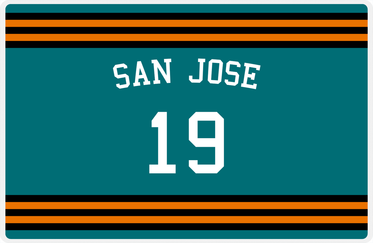 Personalized Jersey Number Placemat - Arched Name - San Jose - Double Stripe -  View