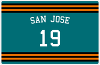 Thumbnail for Personalized Jersey Number Placemat - Arched Name - San Jose - Double Stripe -  View