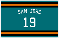 Thumbnail for Personalized Jersey Number Placemat - Arched Name - San Jose - Single Stripe -  View