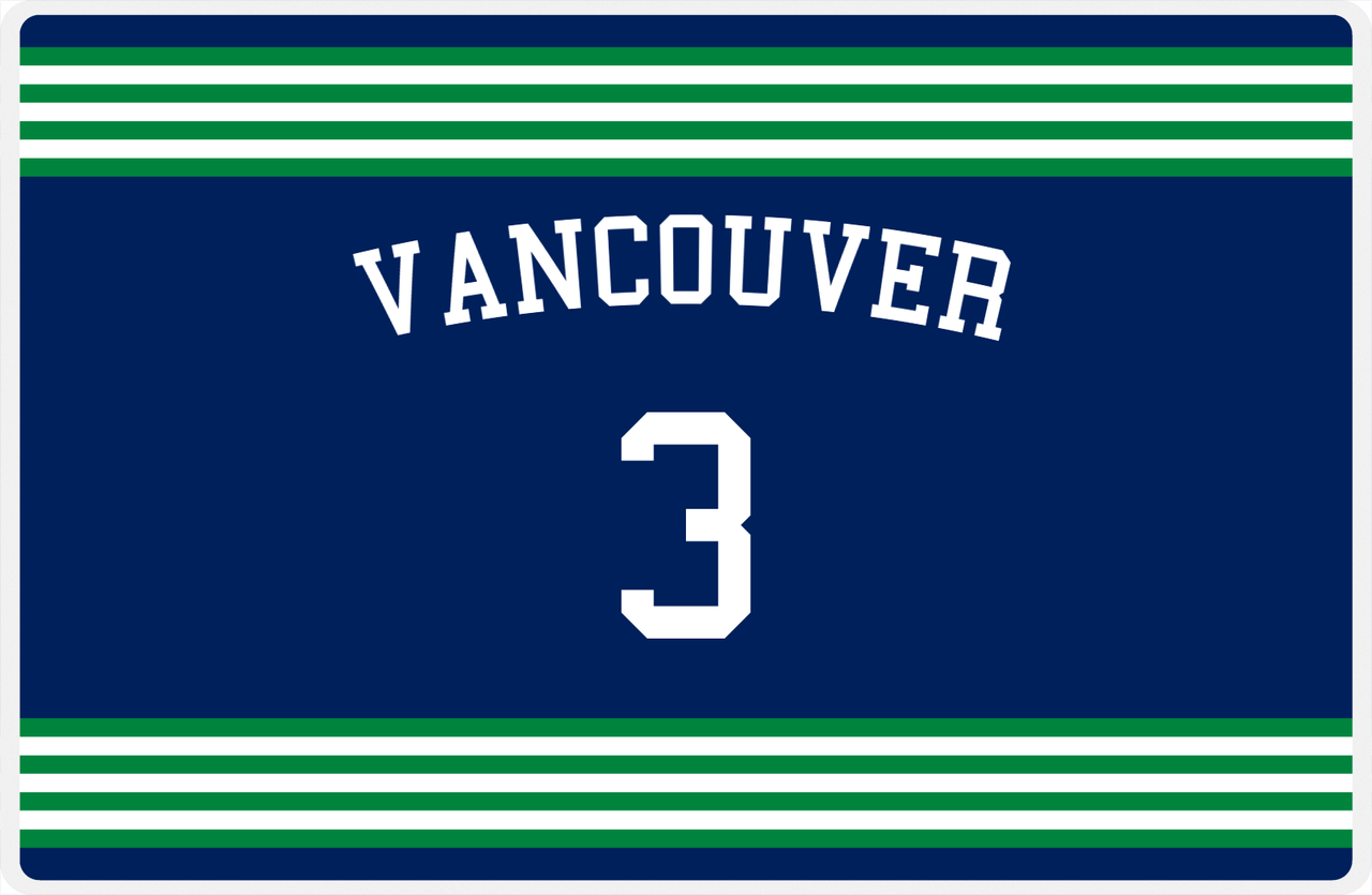 Personalized Jersey Number Placemat - Arched Name - Vancouver - Triple Stripe -  View
