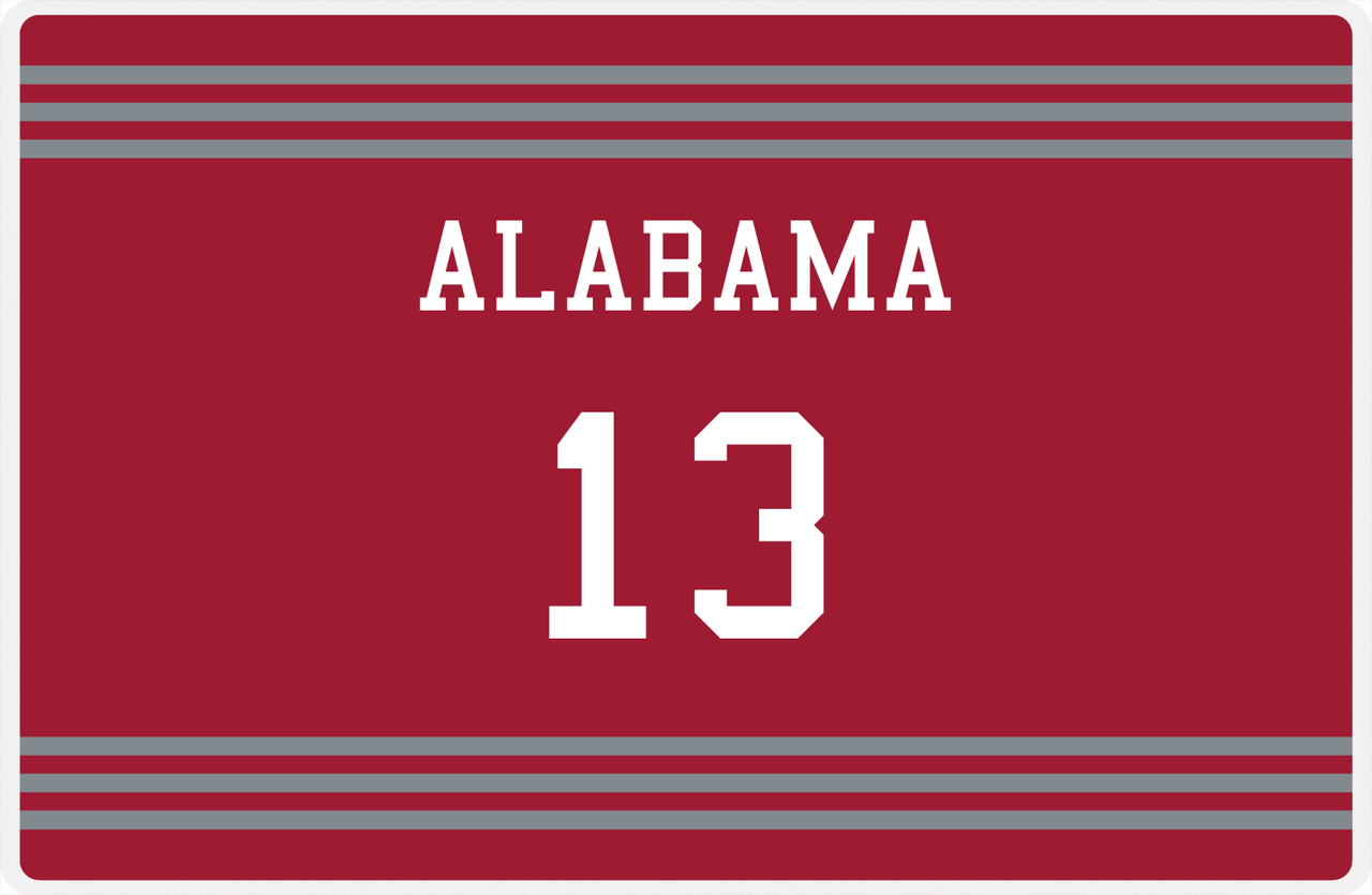 Personalized Jersey Number Placemat - Alabama - Triple Stripe -  View