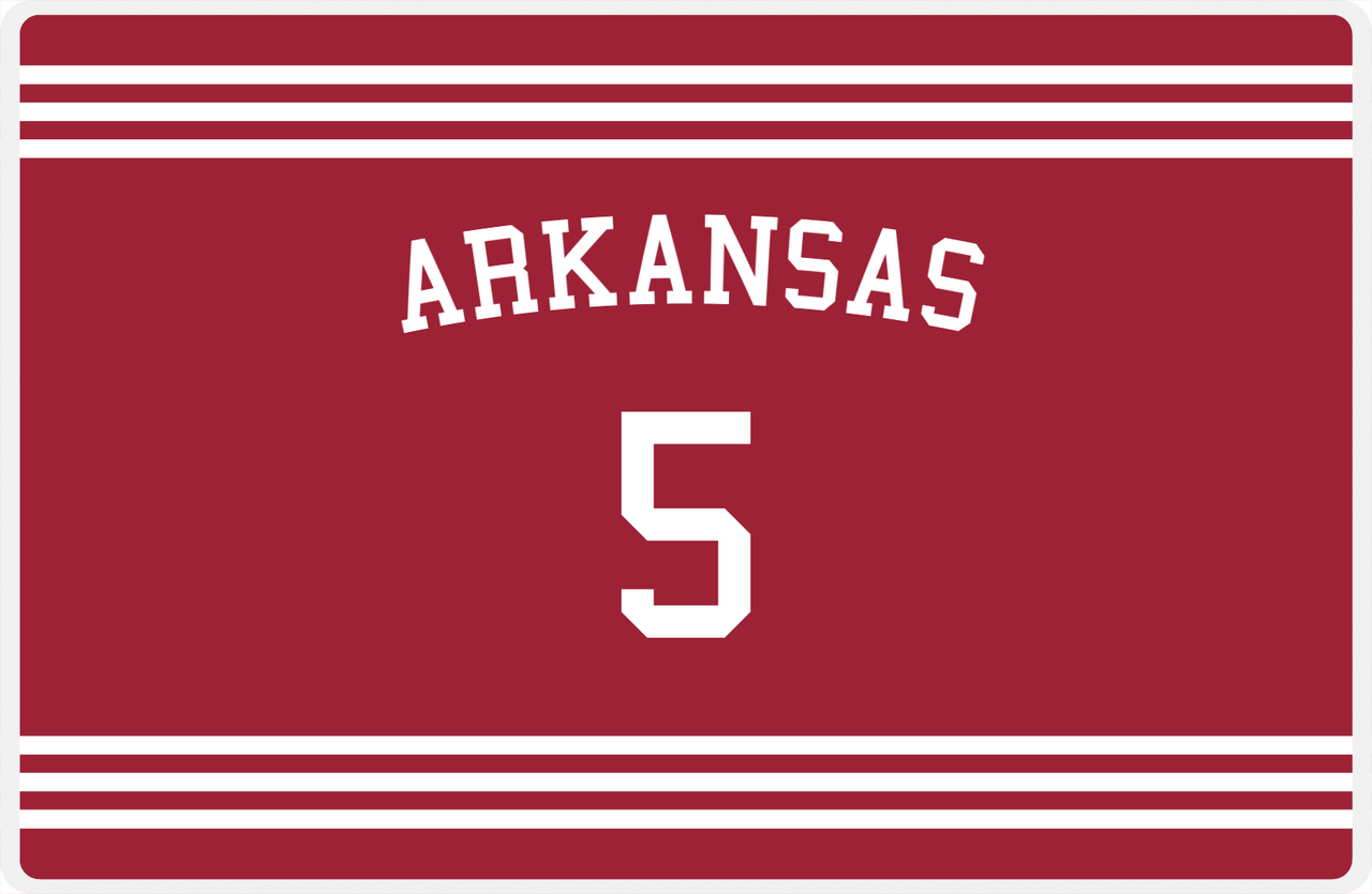 Personalized Jersey Number Placemat - Arched Name - Arkansas - Triple Stripe -  View