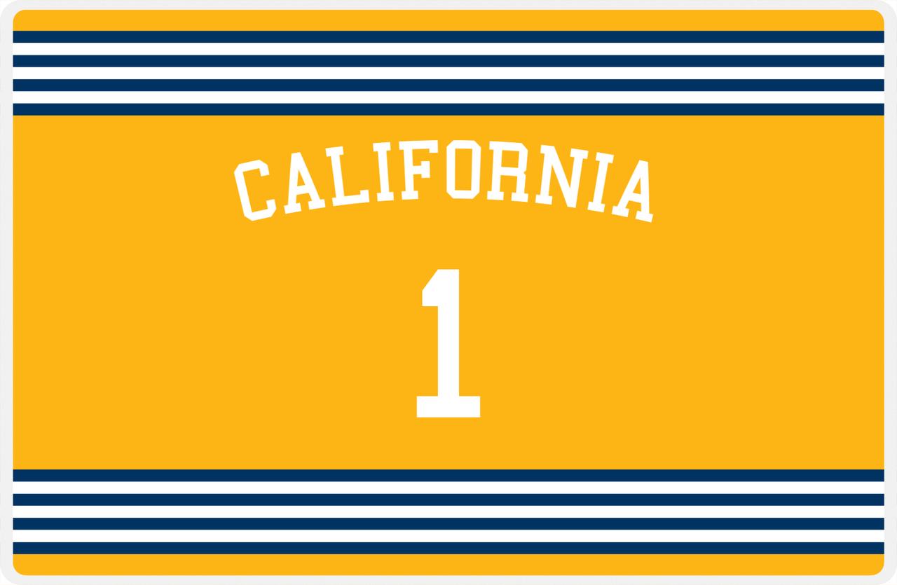 Personalized Jersey Number Placemat - Arched Name - California - Triple Stripe -  View