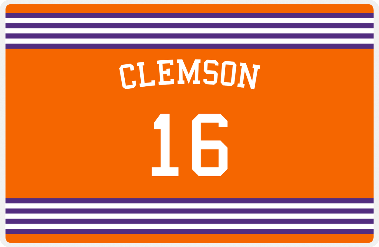 Personalized Jersey Number Placemat - Arched Name - Clemson - Triple Stripe -  View