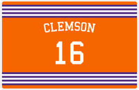 Thumbnail for Personalized Jersey Number Placemat - Arched Name - Clemson - Triple Stripe -  View