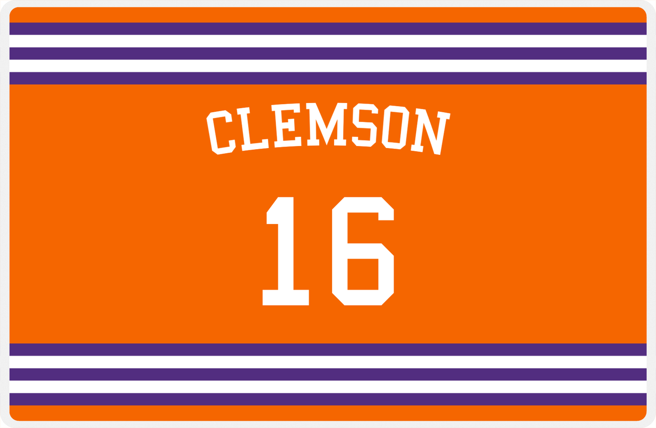 Personalized Jersey Number Placemat - Arched Name - Clemson - Double Stripe -  View