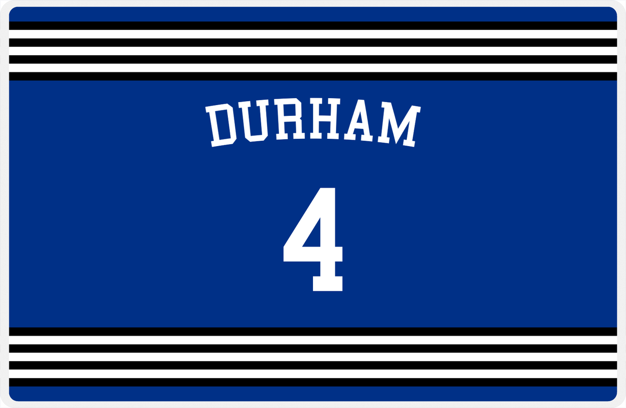 Personalized Jersey Number Placemat - Arched Name - Durham - Triple Stripe -  View