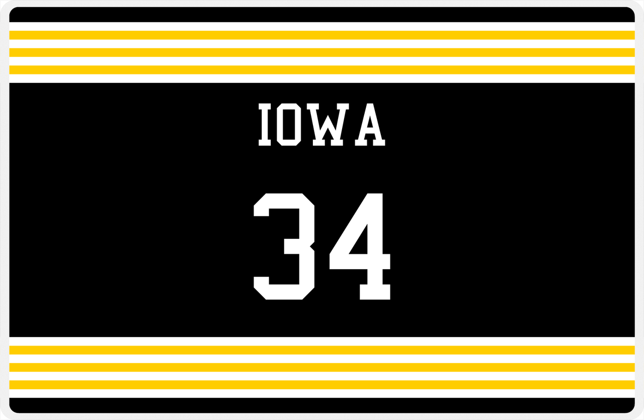 Personalized Jersey Number Placemat - Iowa - Triple Stripe -  View