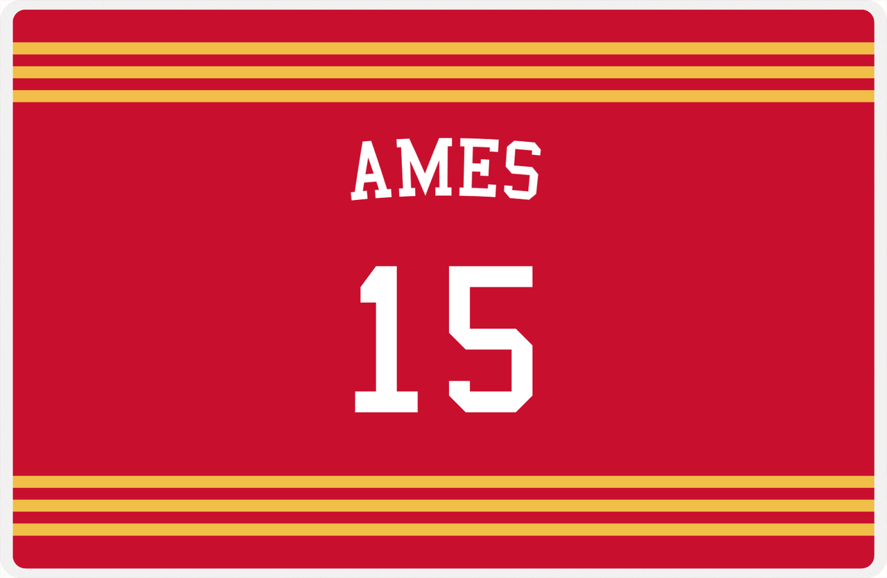 Personalized Jersey Number Placemat - Arched Name - Ames - Triple Stripe -  View