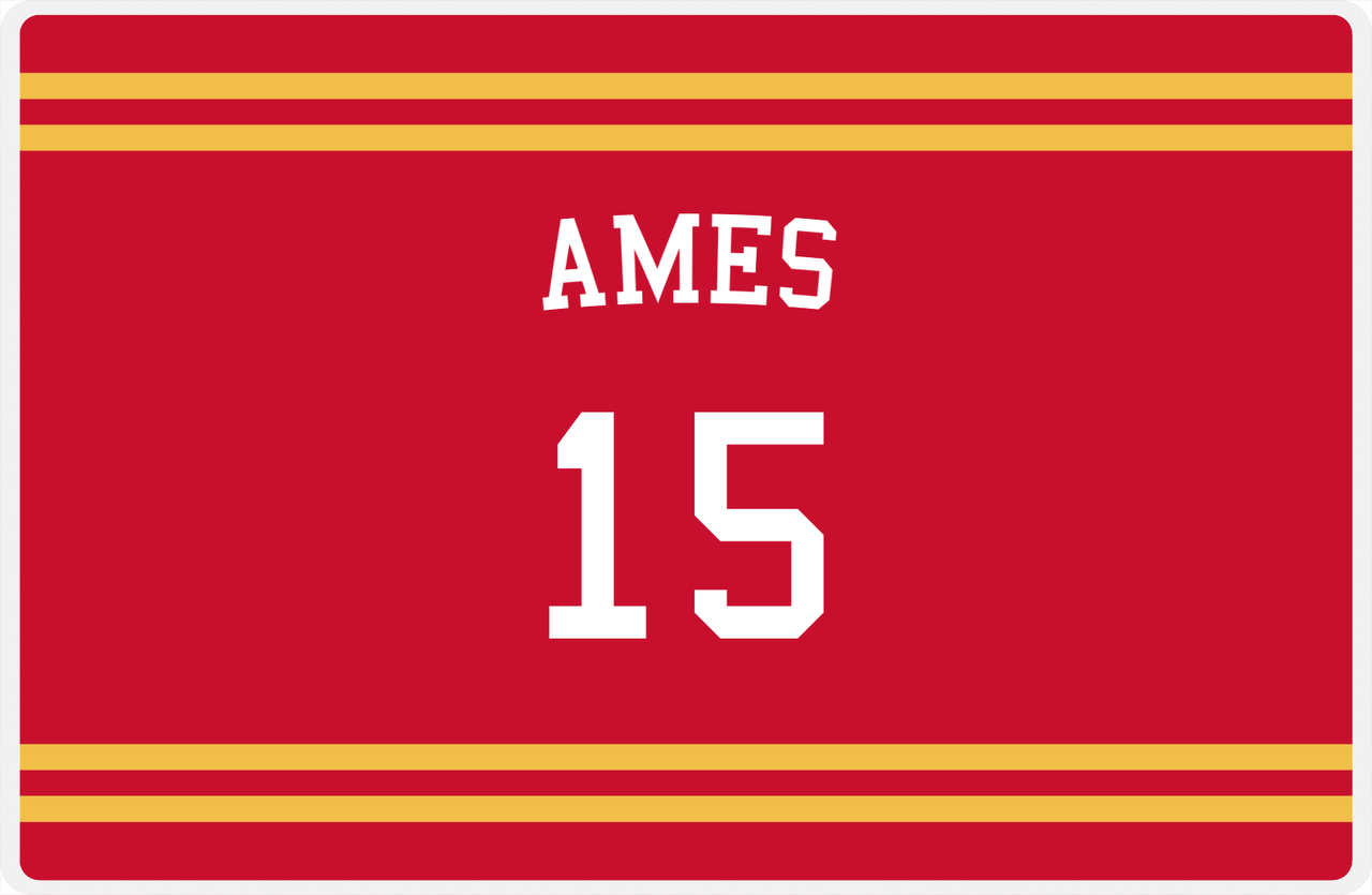 Personalized Jersey Number Placemat - Arched Name - Ames - Double Stripe -  View