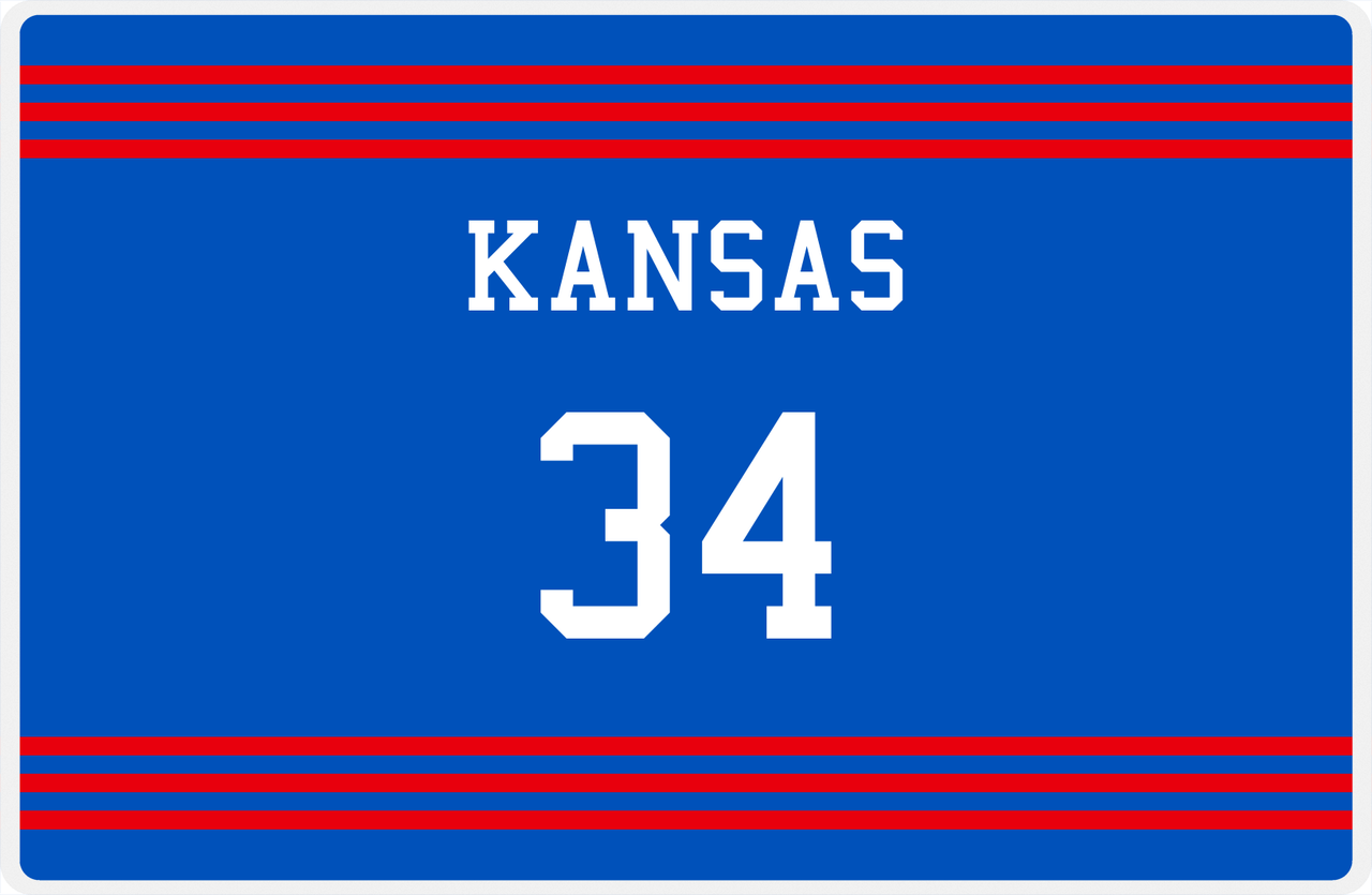 Personalized Jersey Number Placemat - Kansas - Triple Stripe -  View