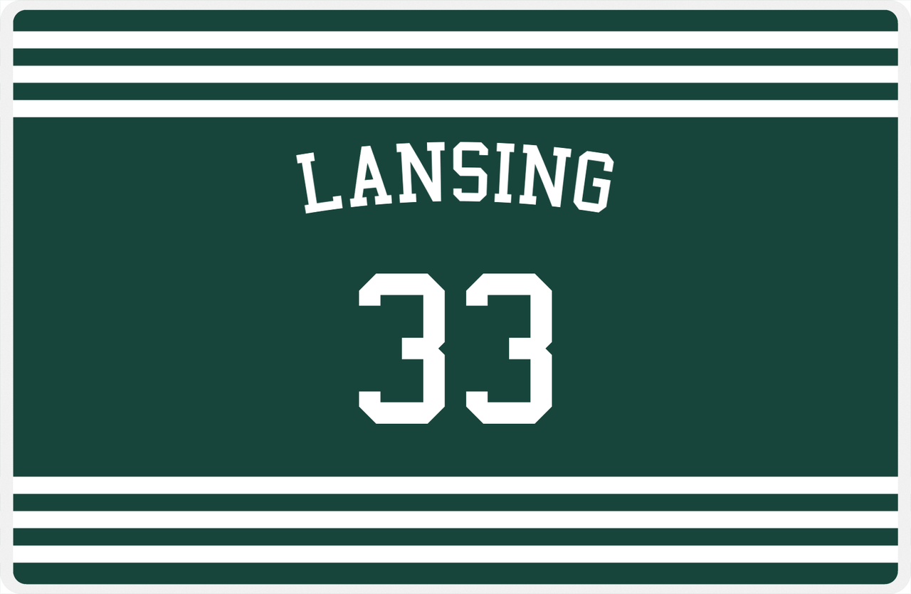 Personalized Jersey Number Placemat - Arched Name - Lansing - Double Stripe -  View