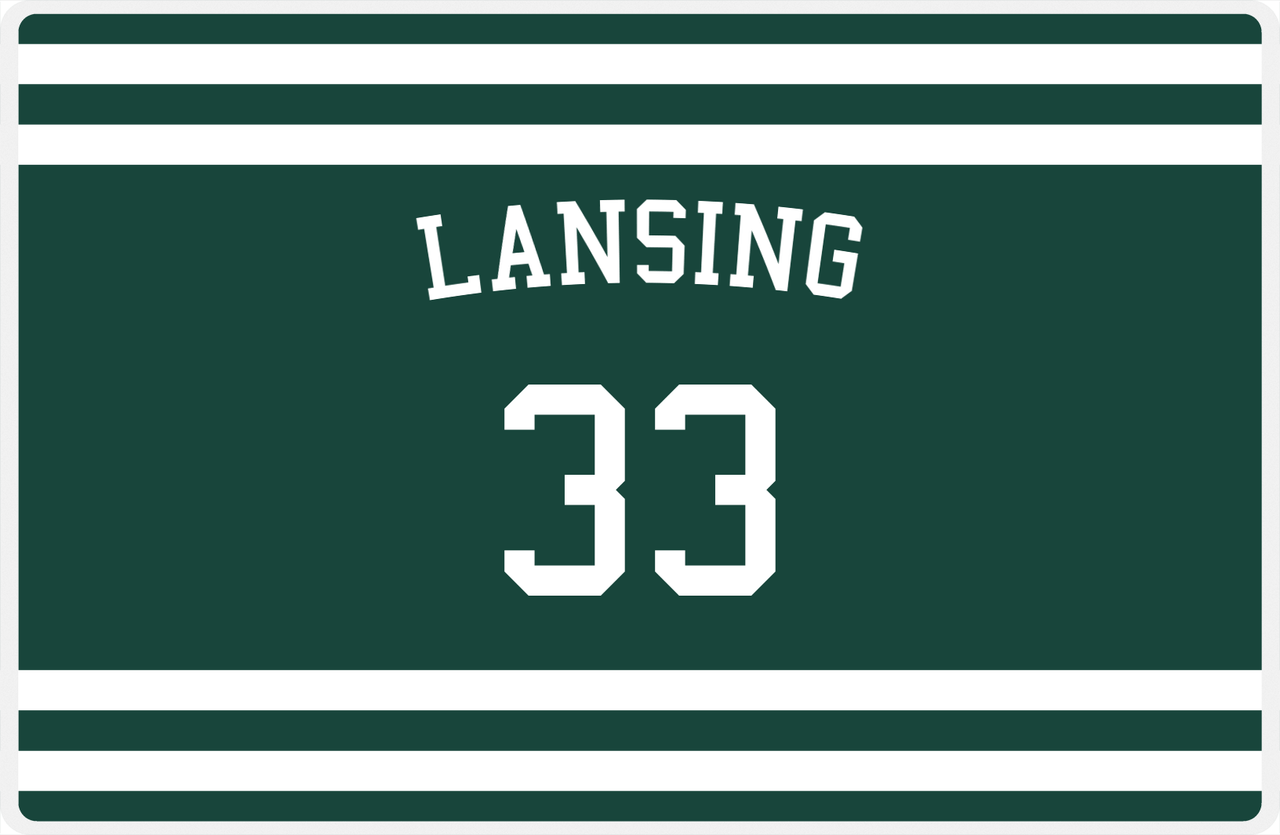 Personalized Jersey Number Placemat - Arched Name - Lansing - Single Stripe -  View