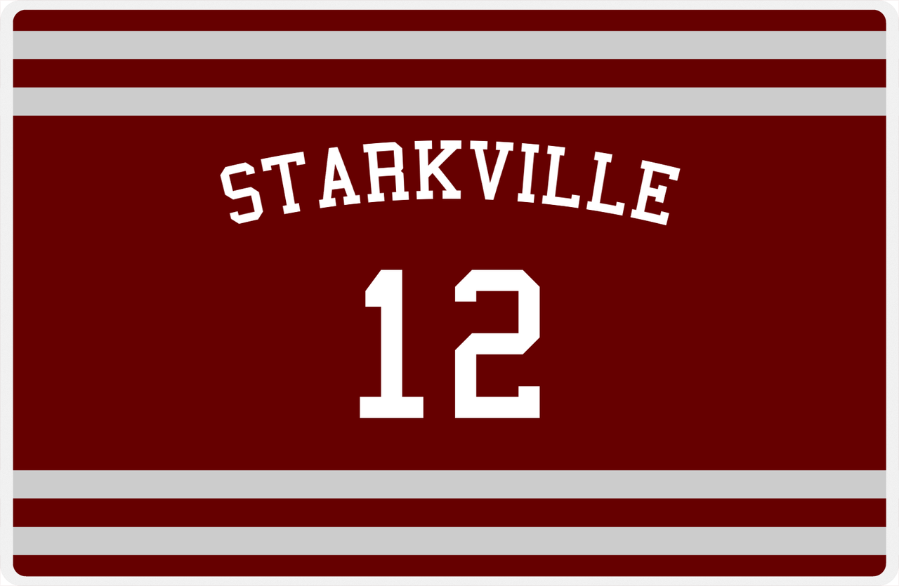 Personalized Jersey Number Placemat - Arched Name - Starkville - Single Stripe -  View