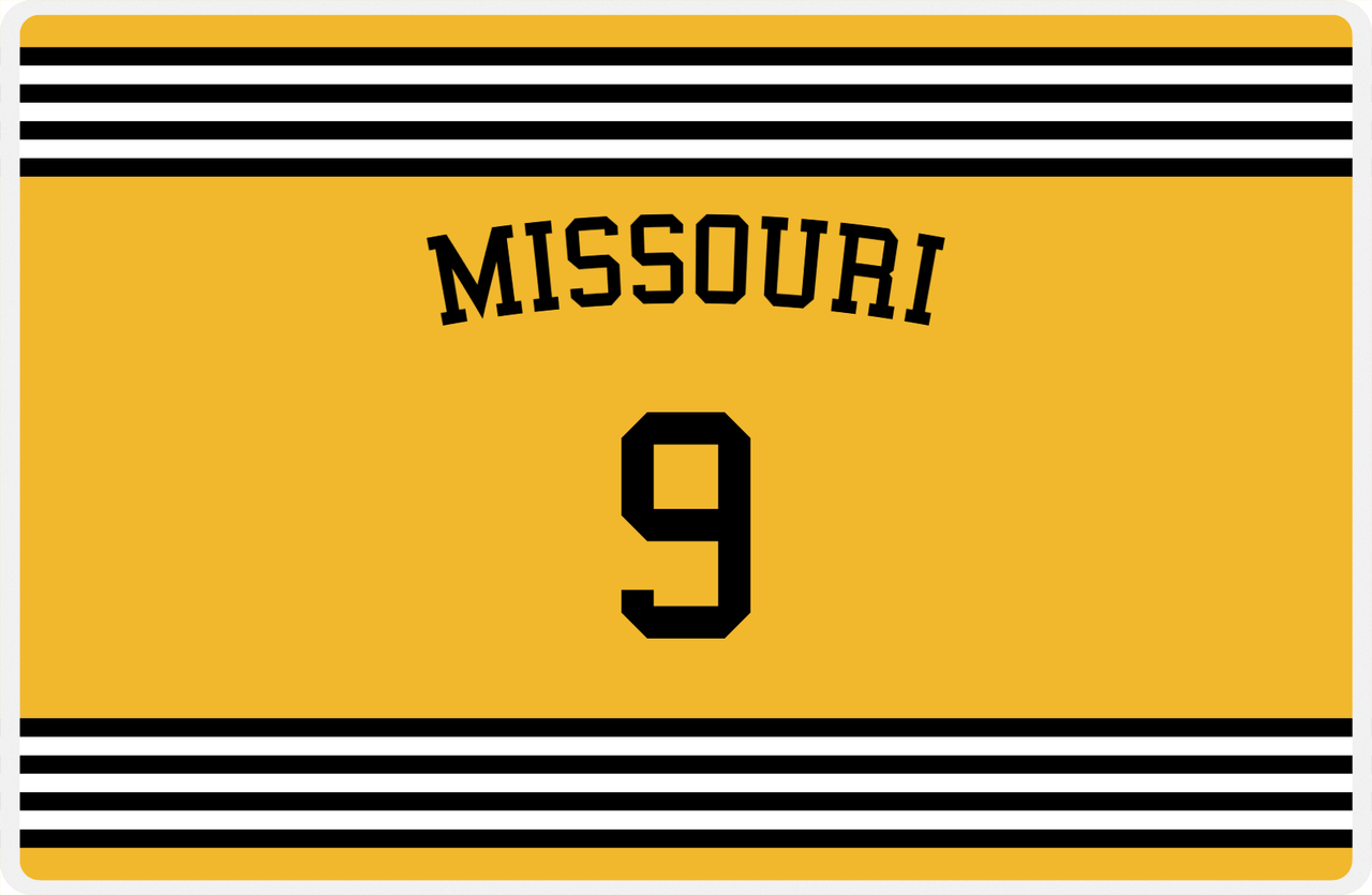 Personalized Jersey Number Placemat - Arched Name - Missouri - Triple Stripe -  View