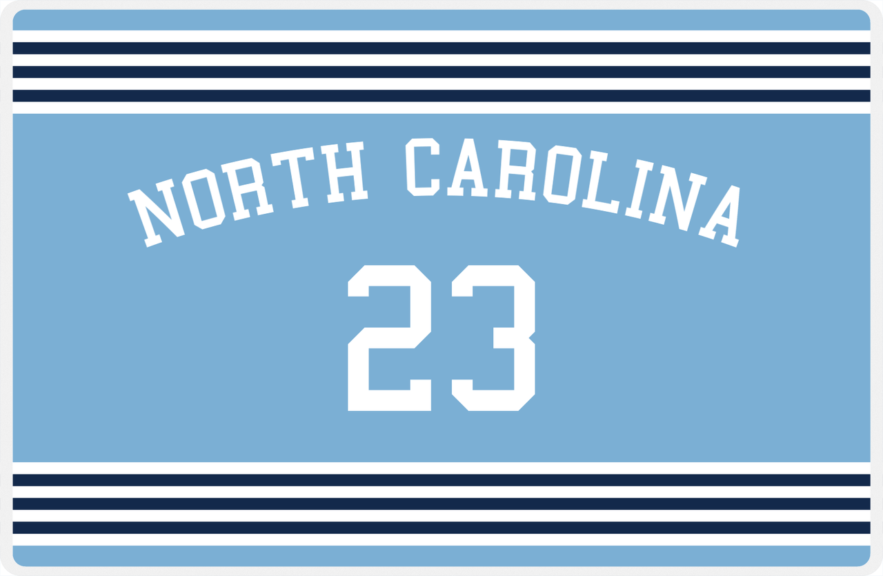 Personalized Jersey Number Placemat - Arched Name - North Carolina - Triple Stripe -  View