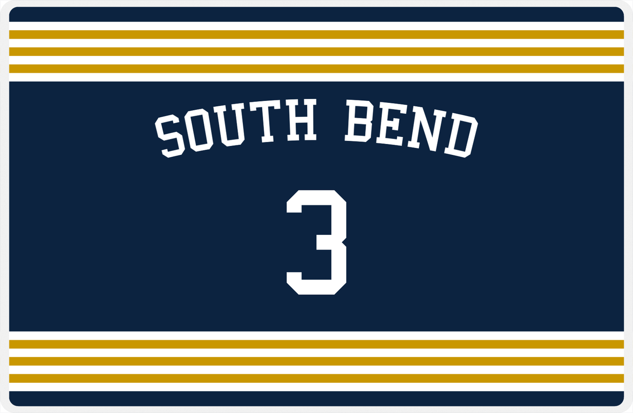 Personalized Jersey Number Placemat - Arched Name - South Bend - Triple Stripe -  View
