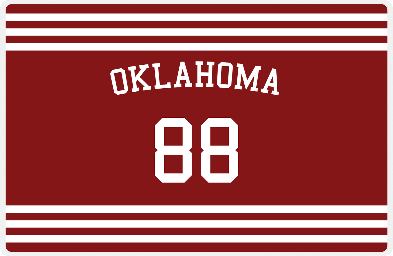 Personalized Jersey Number Placemat - Arched Name - Oklahoma - Double Stripe -  View