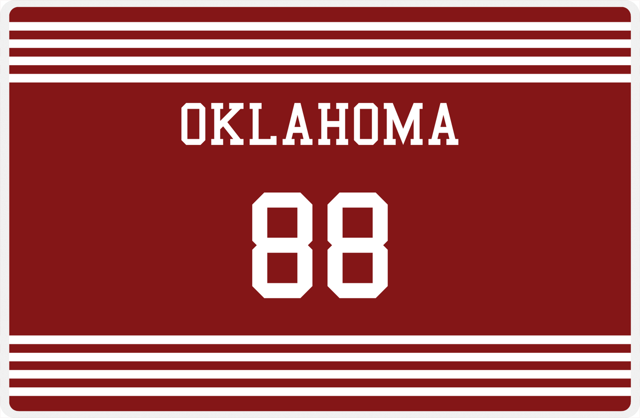 Personalized Jersey Number Placemat - Oklahoma - Triple Stripe -  View