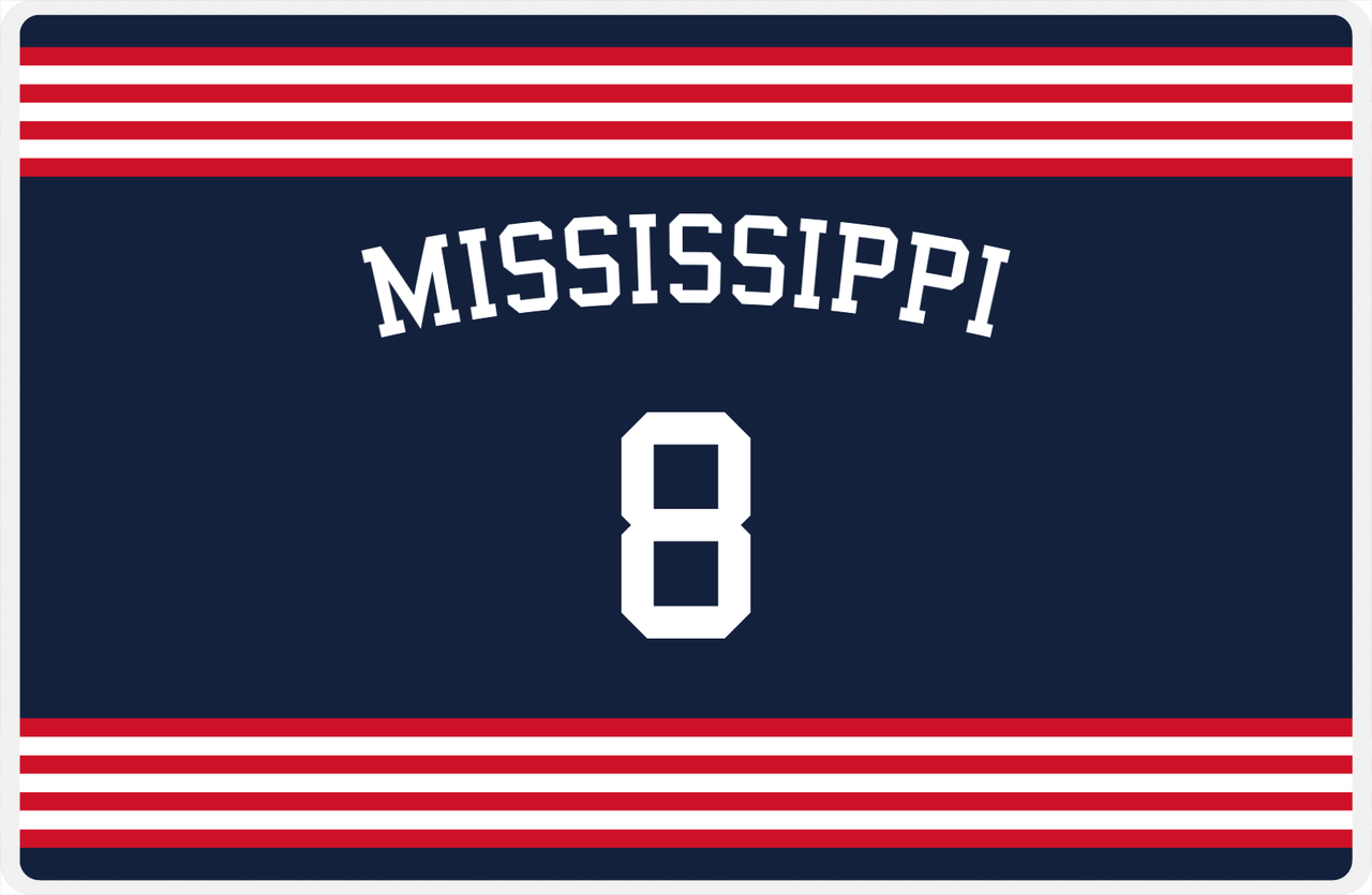 Personalized Jersey Number Placemat - Arched Name - Mississippi - Triple Stripe -  View