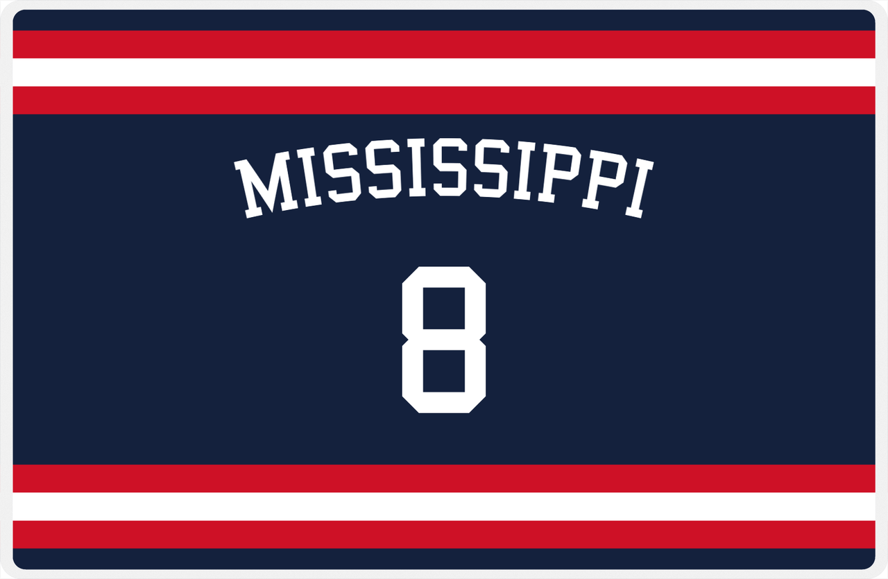 Personalized Jersey Number Placemat - Arched Name - Mississippi - Single Stripe -  View