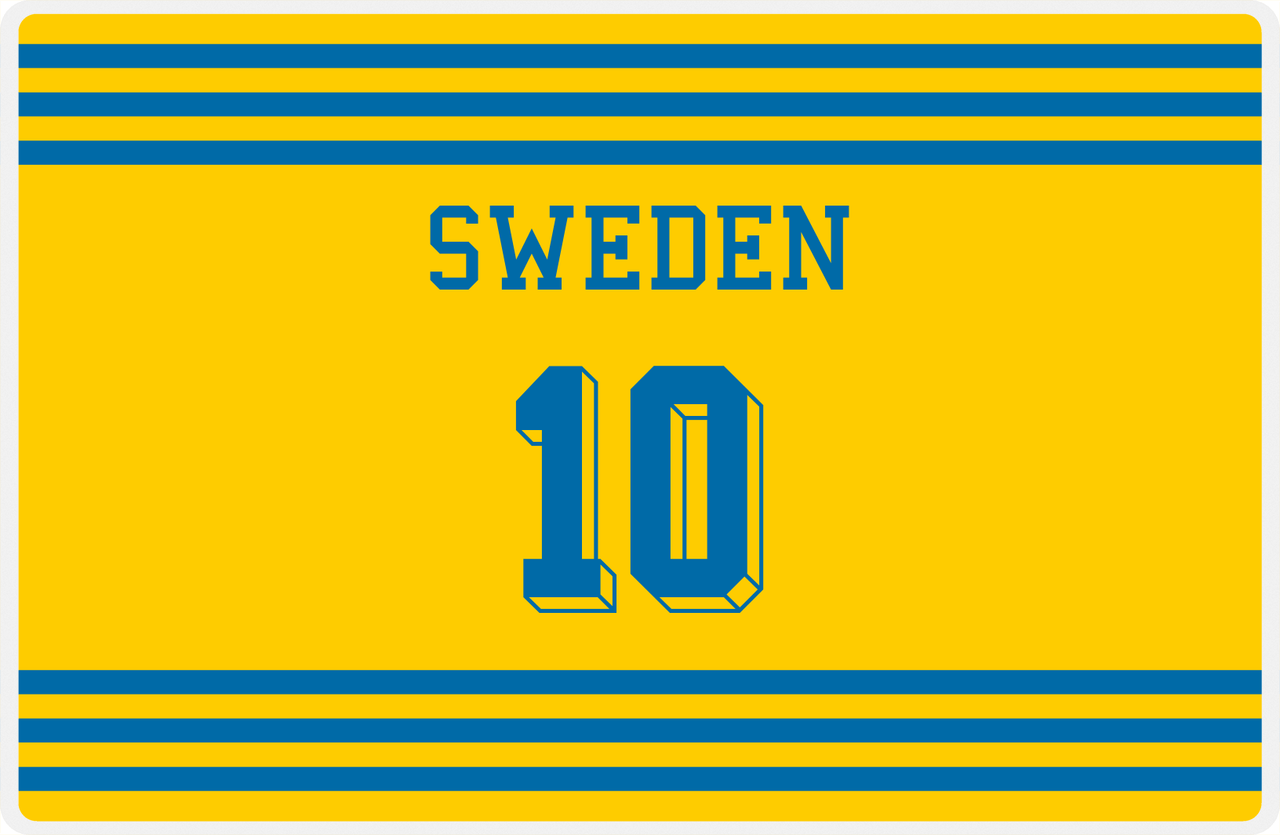 Personalized Jersey Number Placemat - Sweden - Double Stripe -  View