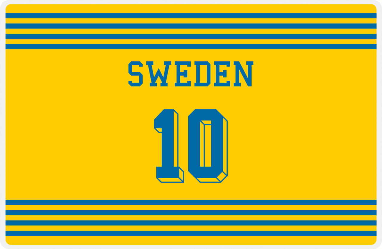 Personalized Jersey Number Placemat - Sweden - Triple Stripe -  View