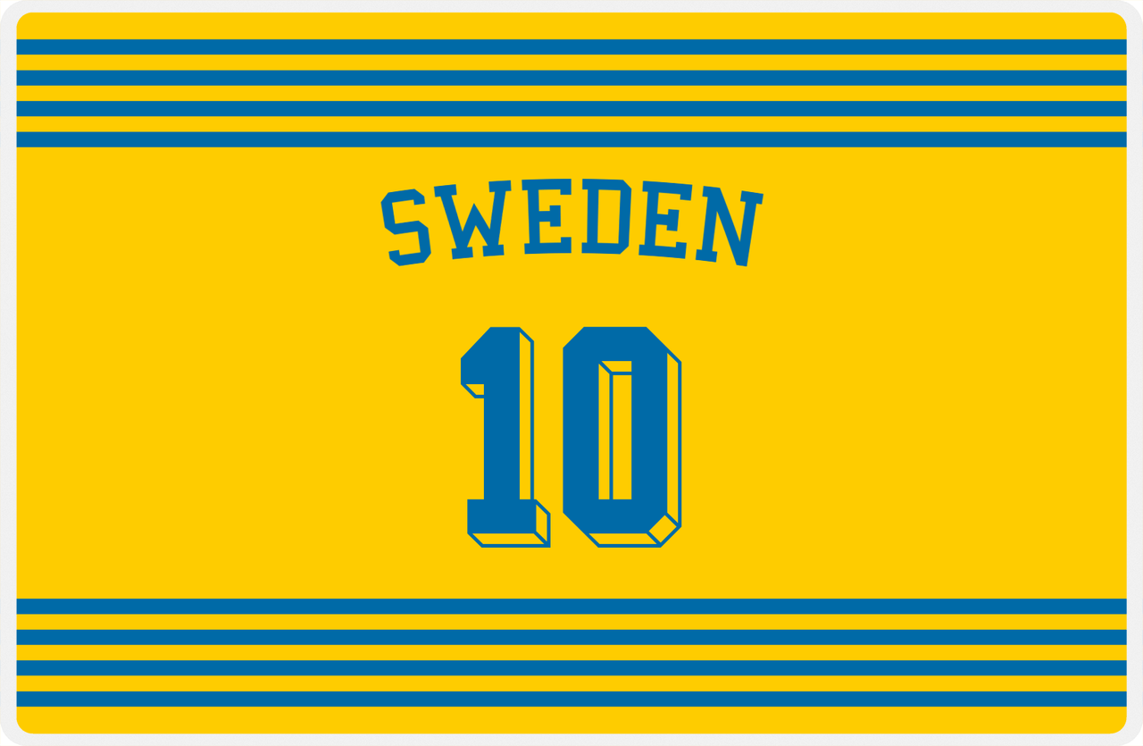 Personalized Jersey Number Placemat - Arched Name - Sweden - Triple Stripe -  View