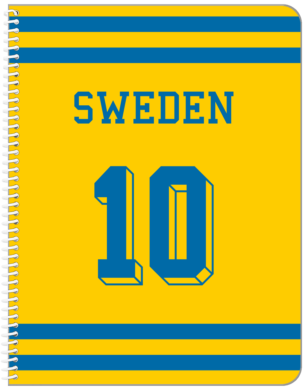 Personalized Jersey Number Notebook - Sweden - Single Stripe - Front View