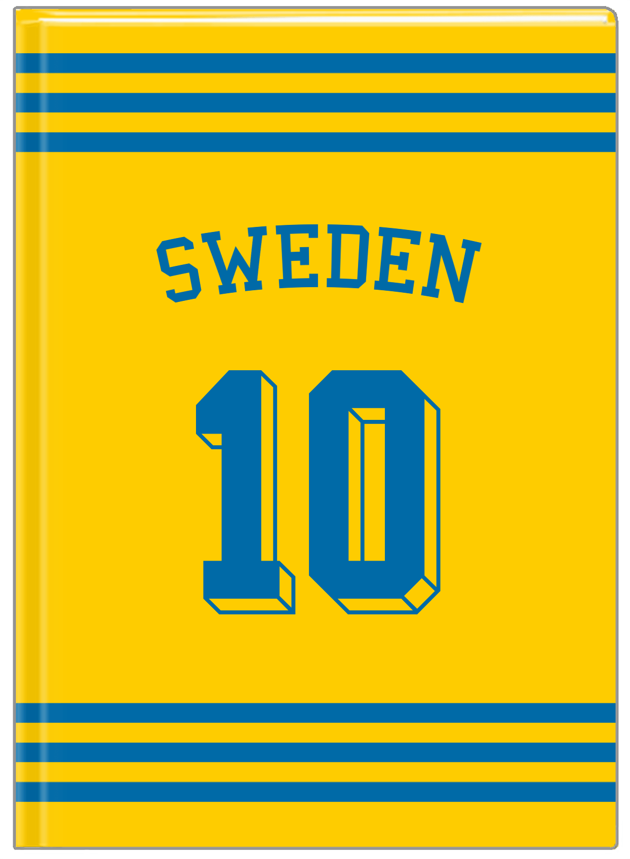 Personalized Jersey Number Journal with Arched Name - Sweden - Double Stripe - Front View
