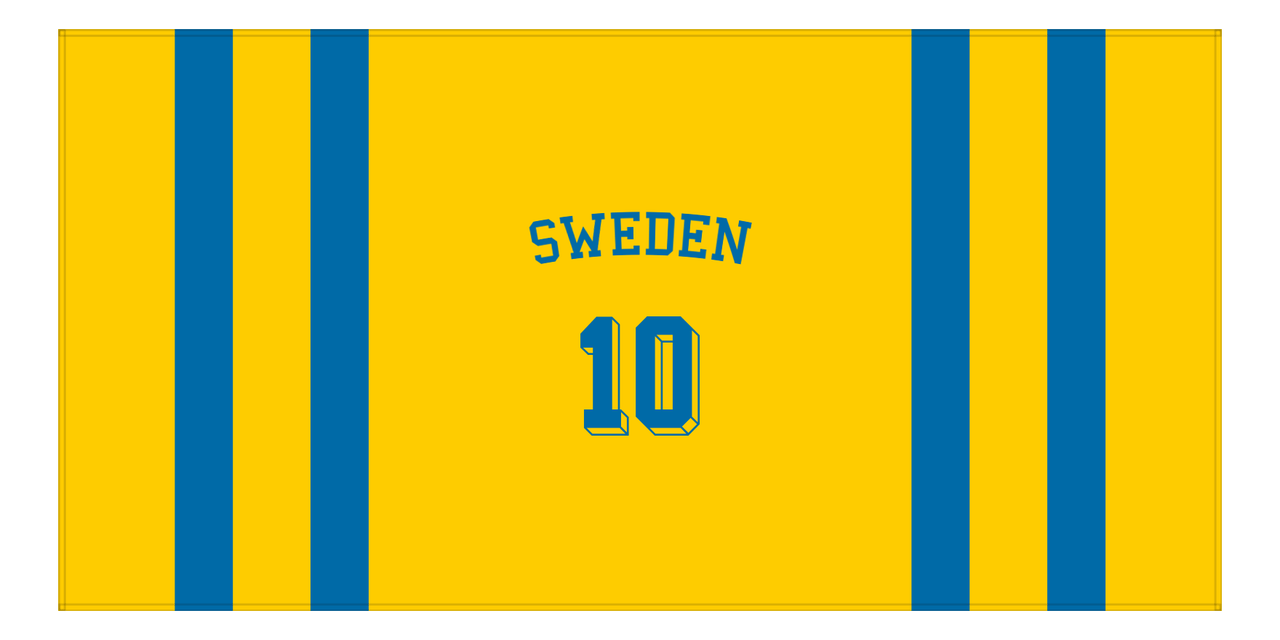 Personalized Jersey Number 1-on-1 Stripes Sports Beach Towel with Arched Name - Sweden - Horizontal Design - Front View