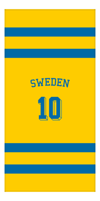 Thumbnail for Personalized Jersey Number 1-on-1 Stripes Sports Beach Towel with Arched Name - Sweden - Vertical Design - Front View