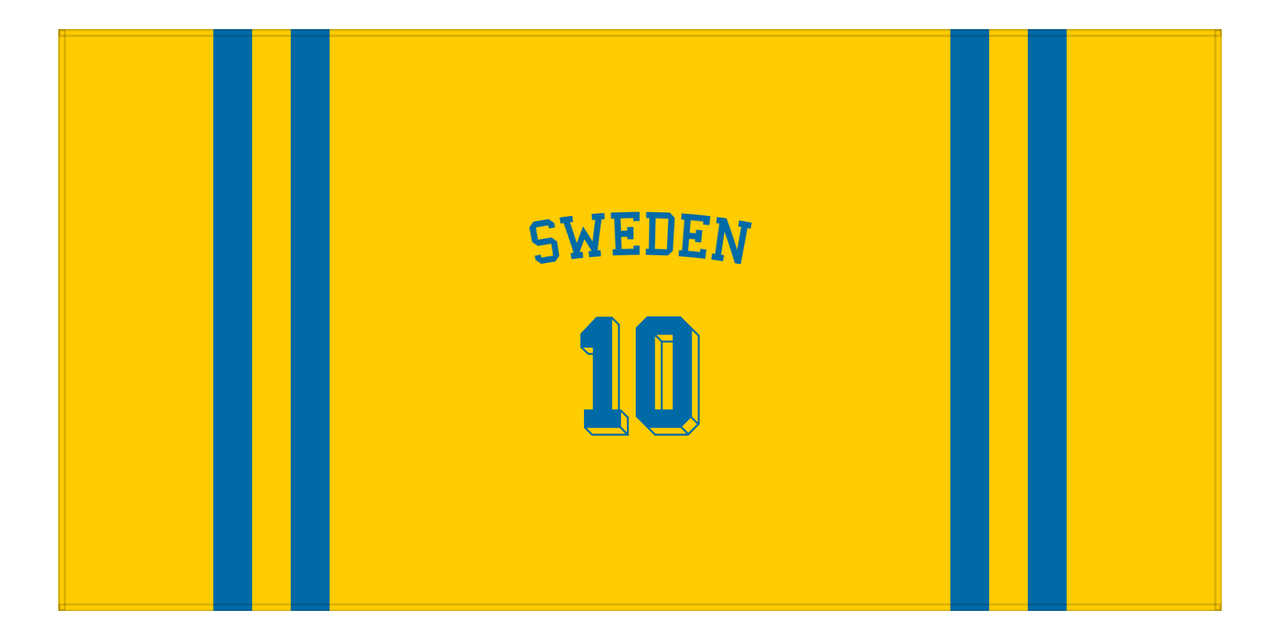 Personalized Jersey Number 2-on-none Stripes Sports Beach Towel with Arched Name - Sweden - Horizontal Design - Front View