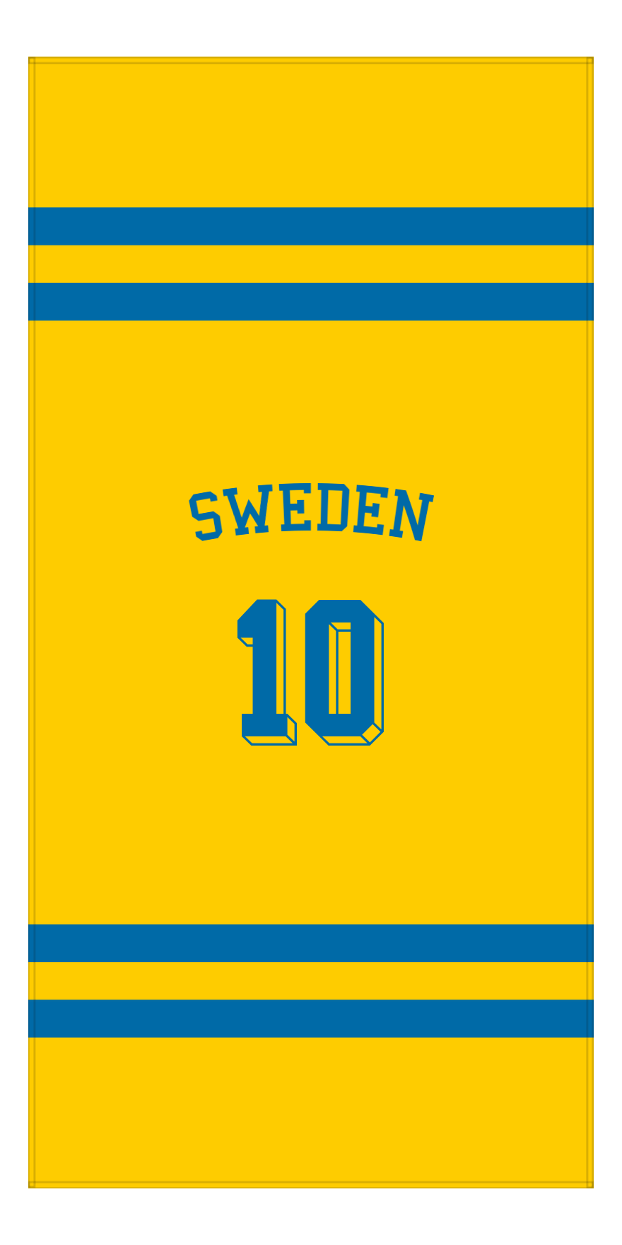 Personalized Jersey Number 2-on-none Stripes Sports Beach Towel with Arched Name - Sweden - Vertical Design - Front View