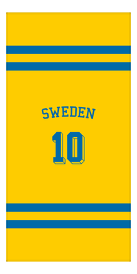 Thumbnail for Personalized Jersey Number 2-on-none Stripes Sports Beach Towel with Arched Name - Sweden - Vertical Design - Front View