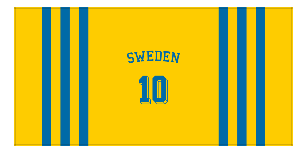 Personalized Jersey Number 2-on-1 Stripes Sports Beach Towel with Arched Name - Sweden - Horizontal Design - Front View