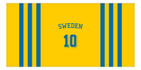 Thumbnail for Personalized Jersey Number 2-on-1 Stripes Sports Beach Towel with Arched Name - Sweden - Horizontal Design - Front View