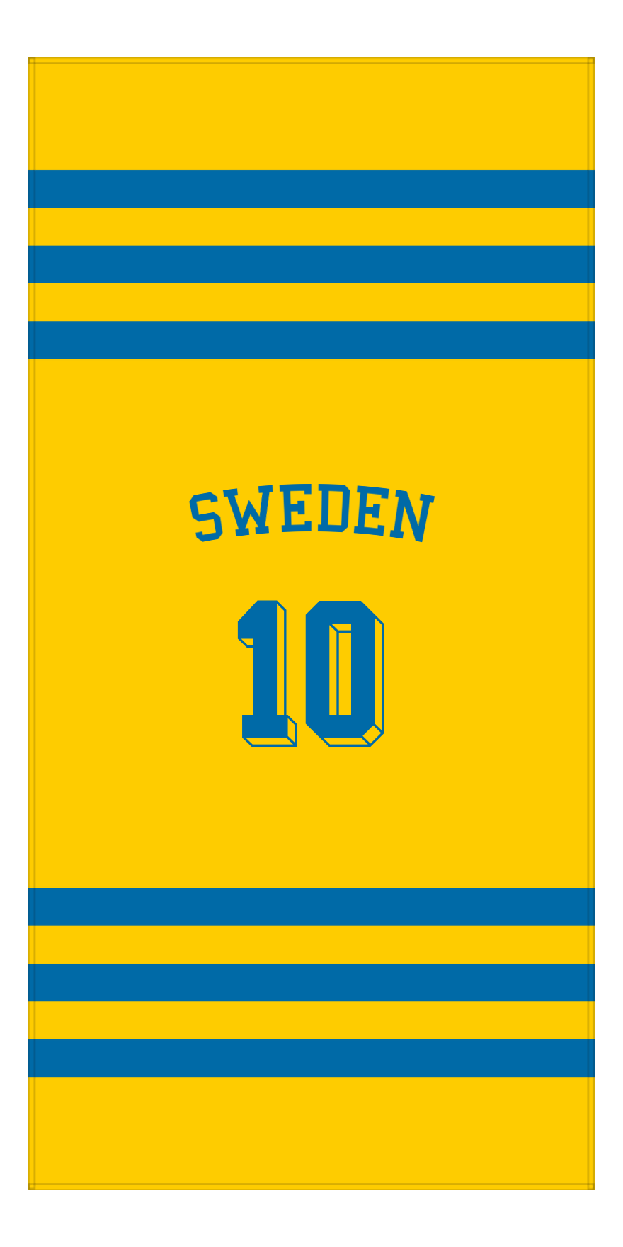 Personalized Jersey Number 2-on-1 Stripes Sports Beach Towel with Arched Name - Sweden - Vertical Design - Front View