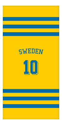 Thumbnail for Personalized Jersey Number 2-on-1 Stripes Sports Beach Towel with Arched Name - Sweden - Vertical Design - Front View