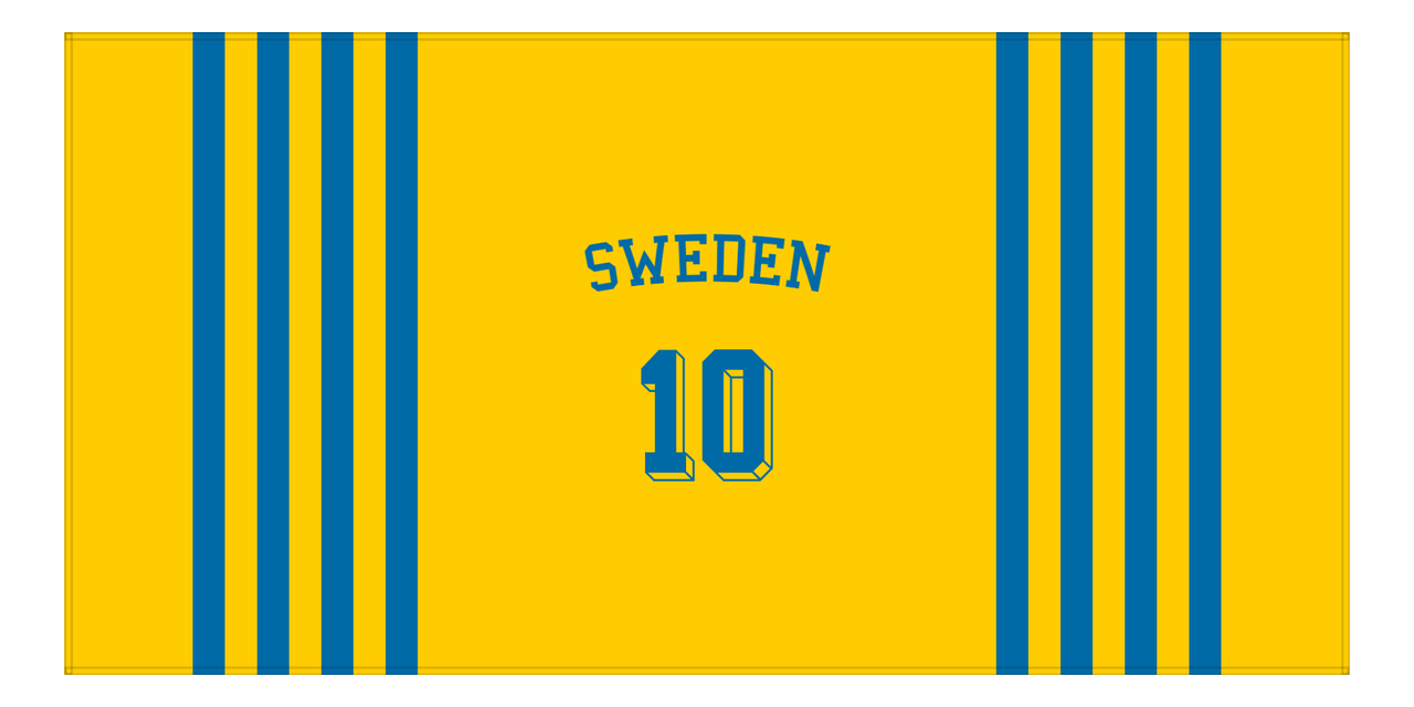 Personalized Jersey Number 3-on-1 Stripes Sports Beach Towel with Arched Name - Sweden - Horizontal Design - Front View